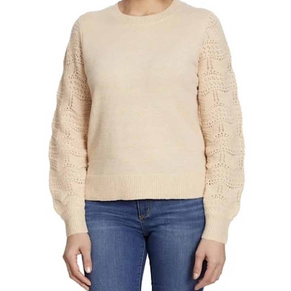 Christian Siriano New York Women’s Crewneck Pointelle Sweater in Beige Size S